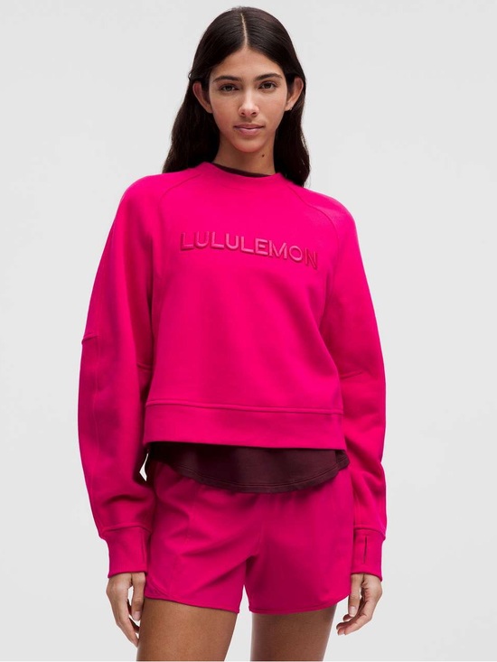lululemon athletica Tops - Lululemon Scuba Oversized Cropped Pullover *Wordmark in Passionate Pink Size M/L